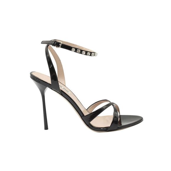 Miu Miu Calzature Donna Crystal Embellished Sandals in Black Patent Leather - Picture 1 of 8